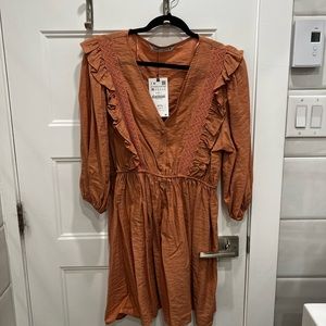 coral rust ruffle elastic waist dress